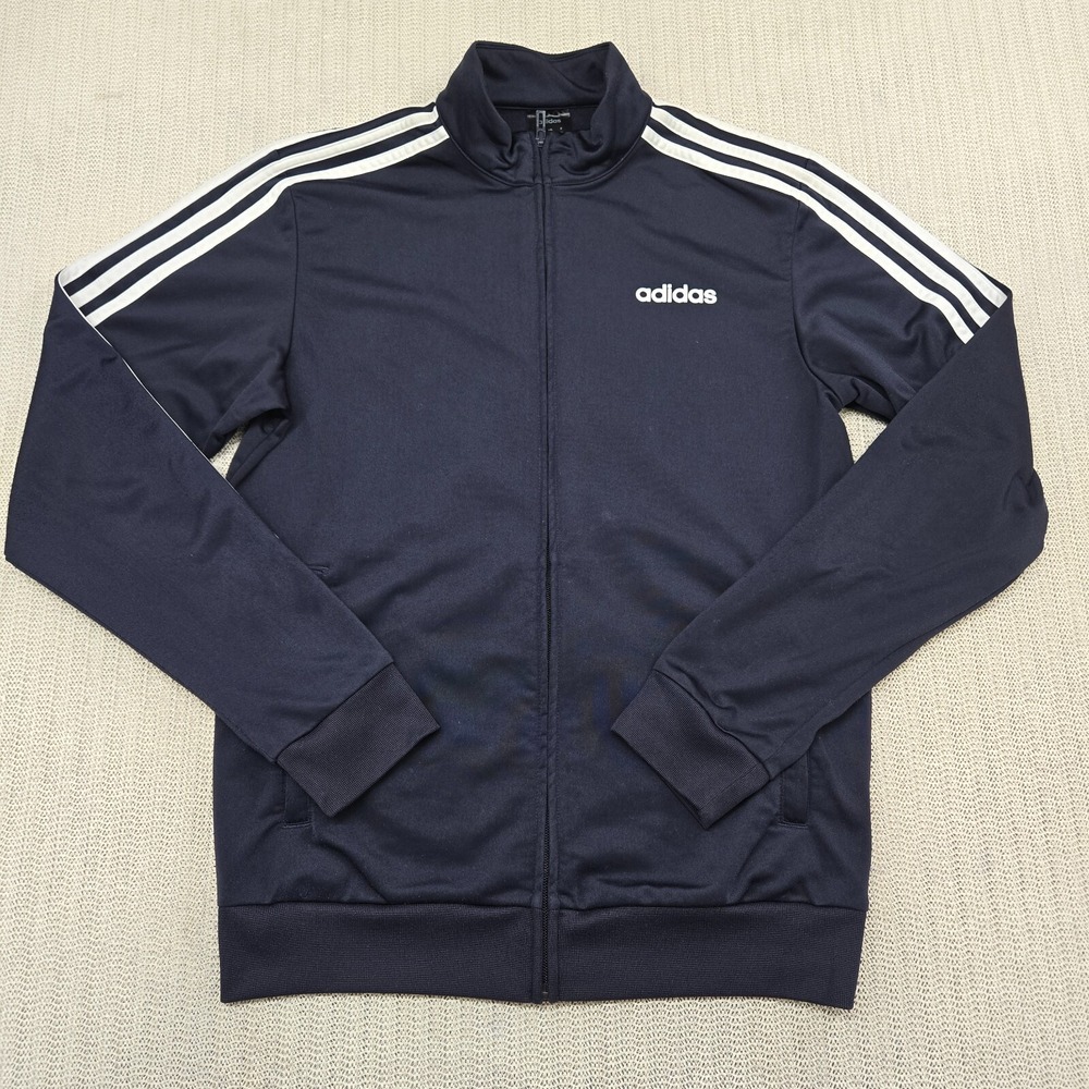 Adidas Essentials Tricot Track Jacket Mens Small Blue 3 Three Stripe Full Zip